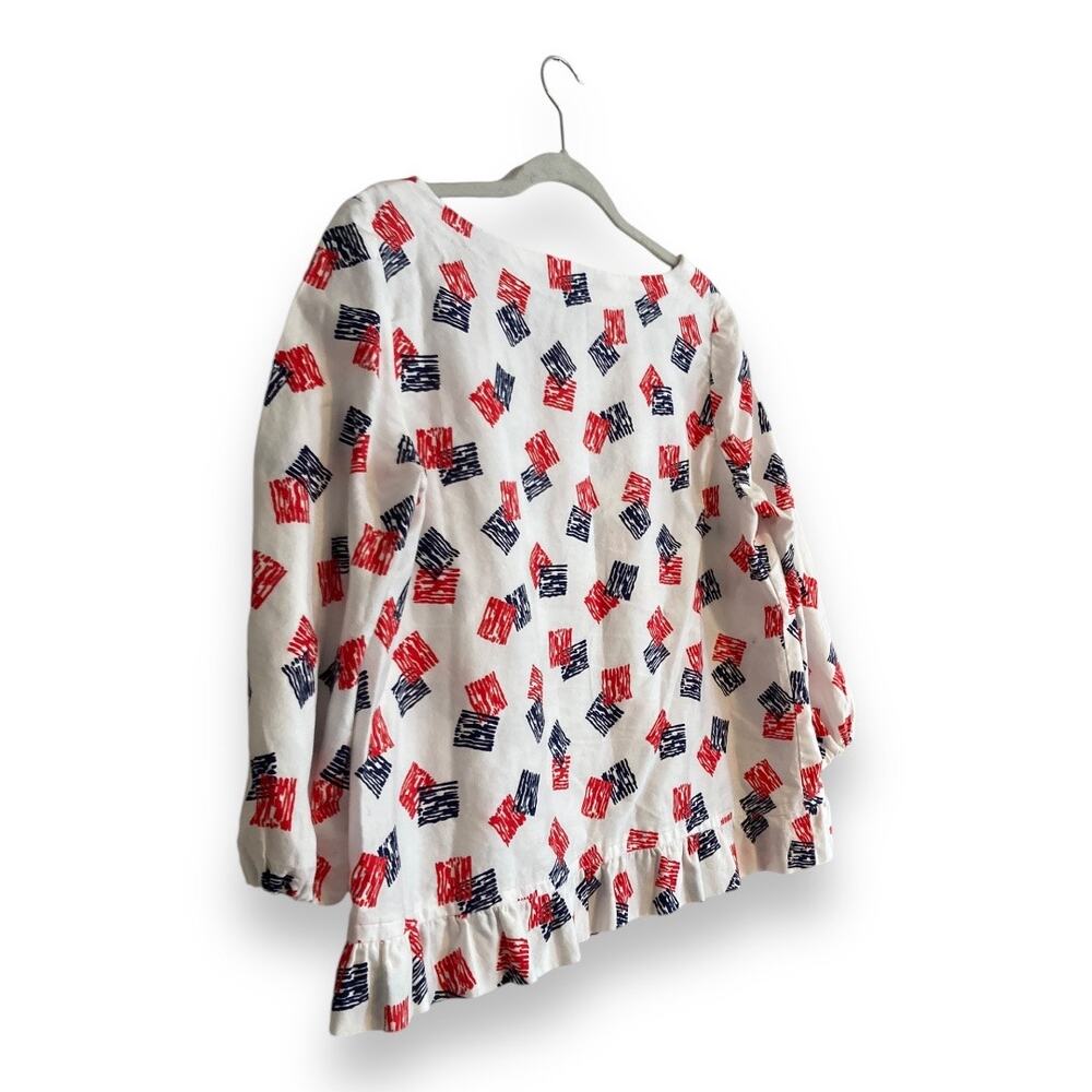Womens Vintage Hand Made Red White Ruffle 3/4 Sleeve Boat Neck Tunic Top Size XL - Picture 15 of 16